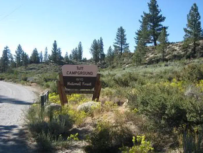Tuff Campground — A brown and yellow Forest Service sign for Tuff Campground