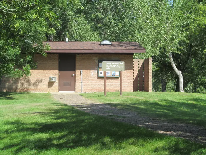 Downstream Campground (nd) — One of many comfort station/shower buildings in the Downstream Campground