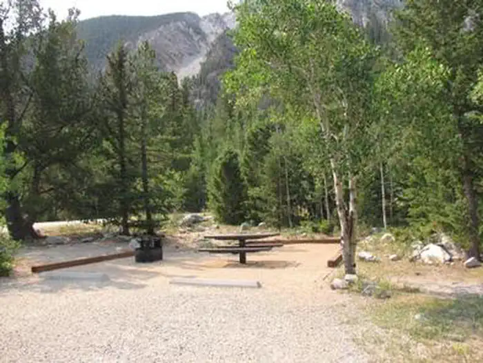 Cascade (colorado) — Campsite with picnic table and fire pit with mountain in background