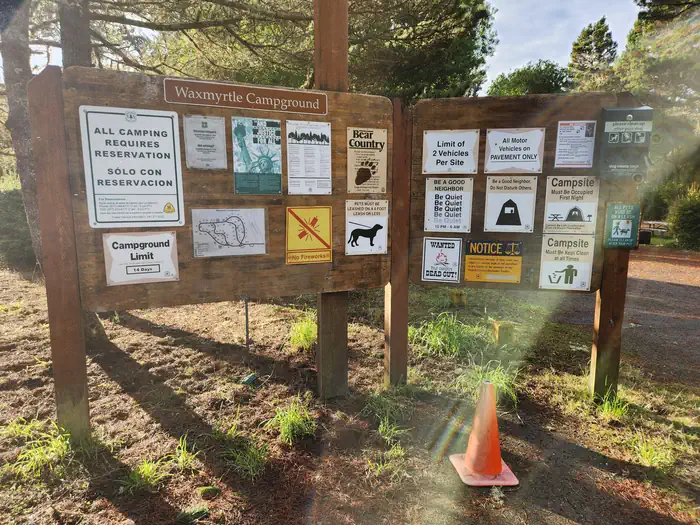 Waxmyrtle Campground — Waxmyrtle Campground information board