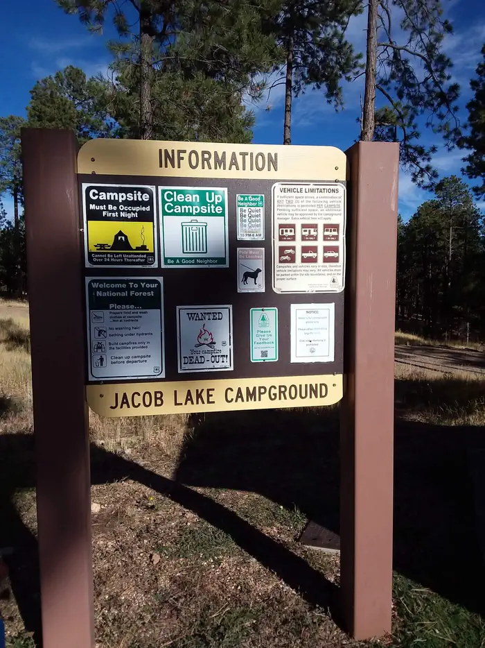 Jacob Lake Recreation Area — Jacob Lake information board