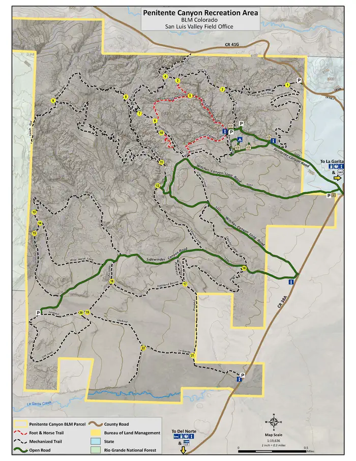 Penitente Canyon Campground — Penitente Canyon Recreation Area Map w/ Trails