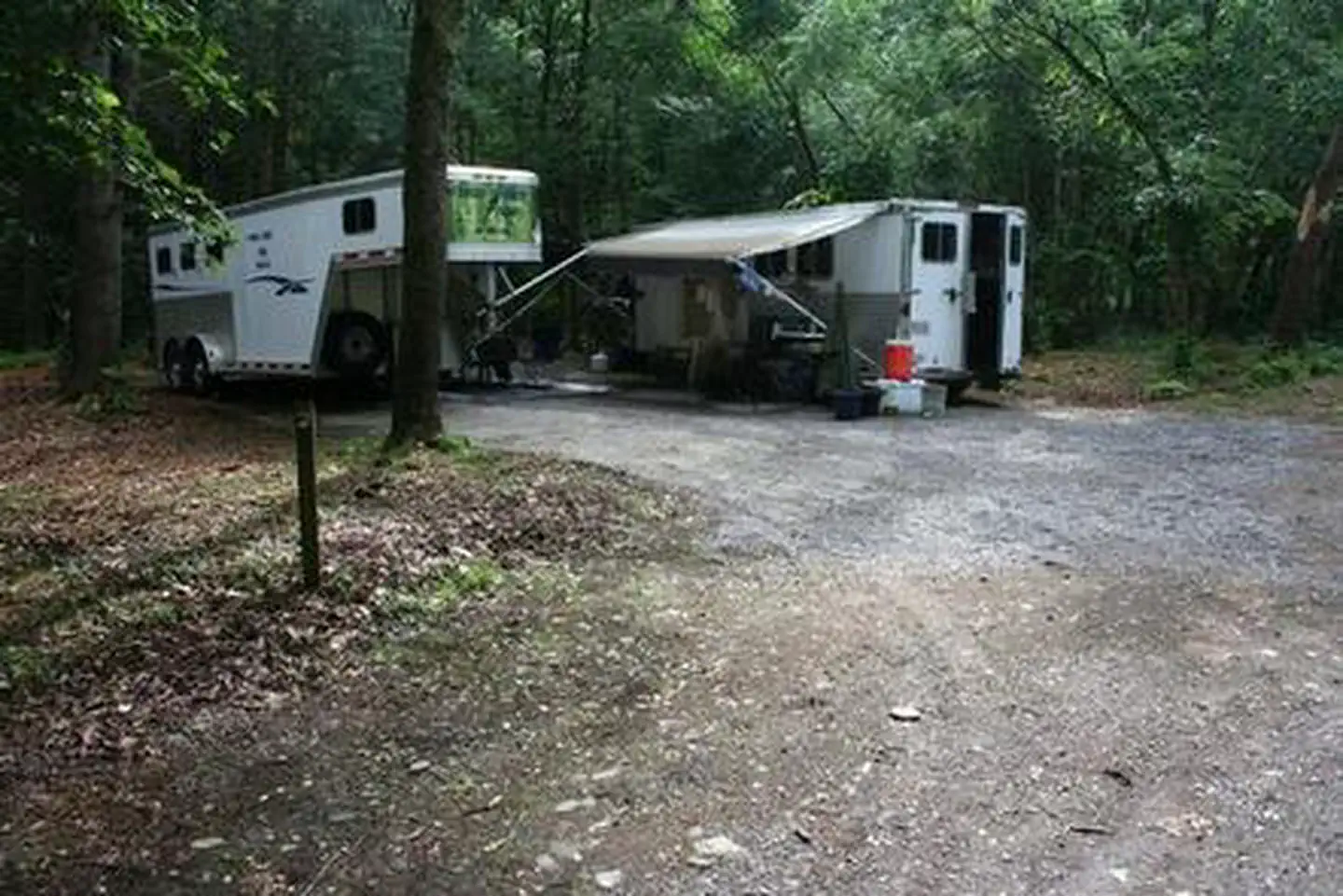 Cataloochee Horse Camp — A recreational vehicle set up at Cataloochee Horse Camp
