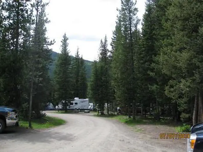 Chisholm Campground — Road through Chisholm Campground, Pine trees, RV's & vehicles