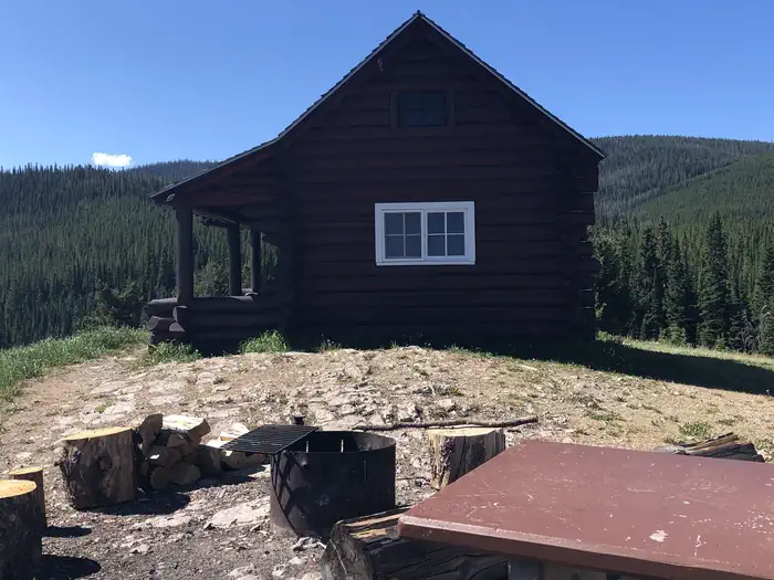 Little Bear Cabin — LITTLE BEAR CABIN and nearby fire ring and picnic table