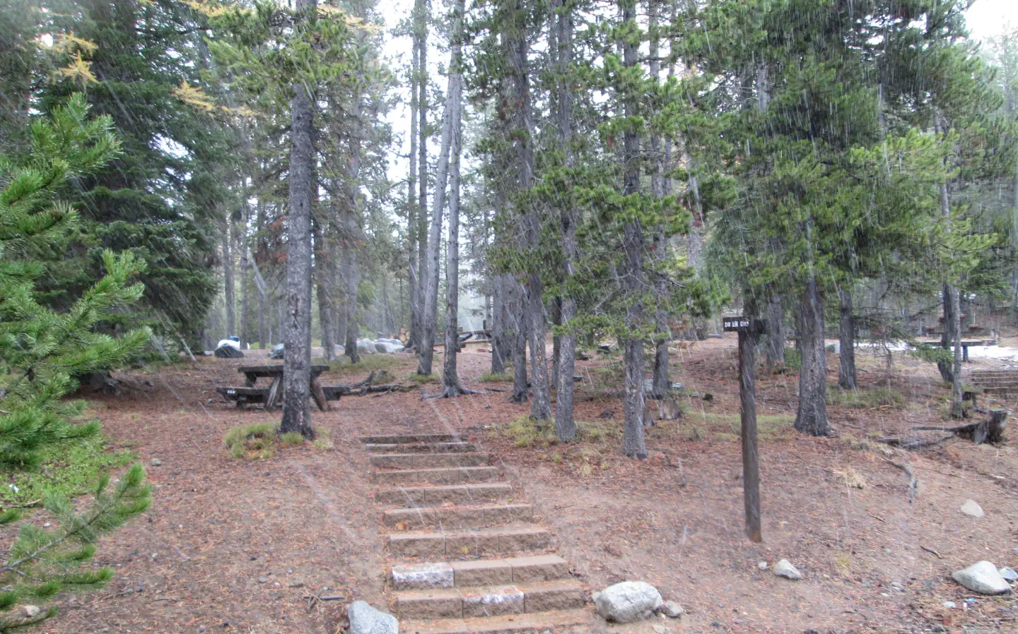 Olive Lake Campground (or) — cement block stairs leading to day use site with picnic table