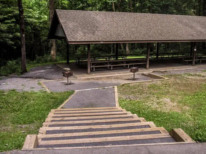 Cosby Picnic Pavilion — Stairs leading down to the pavilion