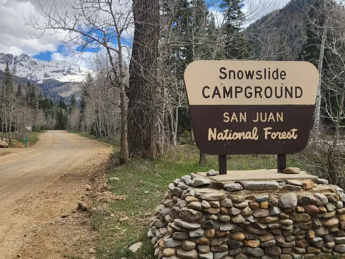 Snowslide Campground — Snowslide Campground split by county road 124