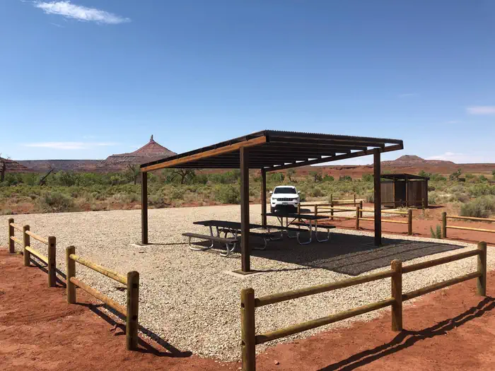 Superbowl Group Site — Superbowl Group Site shade structure with Six Shooter Peak in background