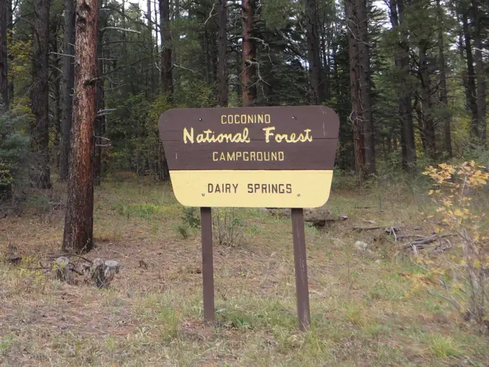 Dairy Springs Campground — Dairy Springs entrance sign.