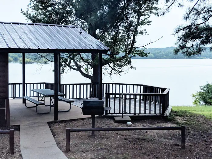 Clear Spring — Screened shelter in Clear Springs Campground overlooking Wright Patman Lake.