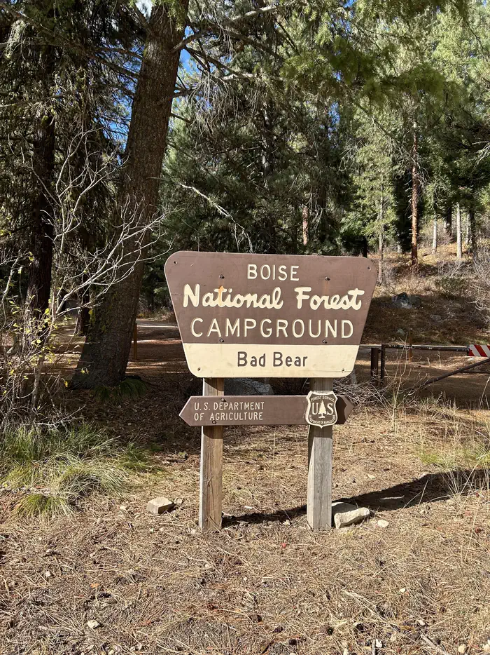 Bad Bear — Boise National Forest Bad Bear Campground sign