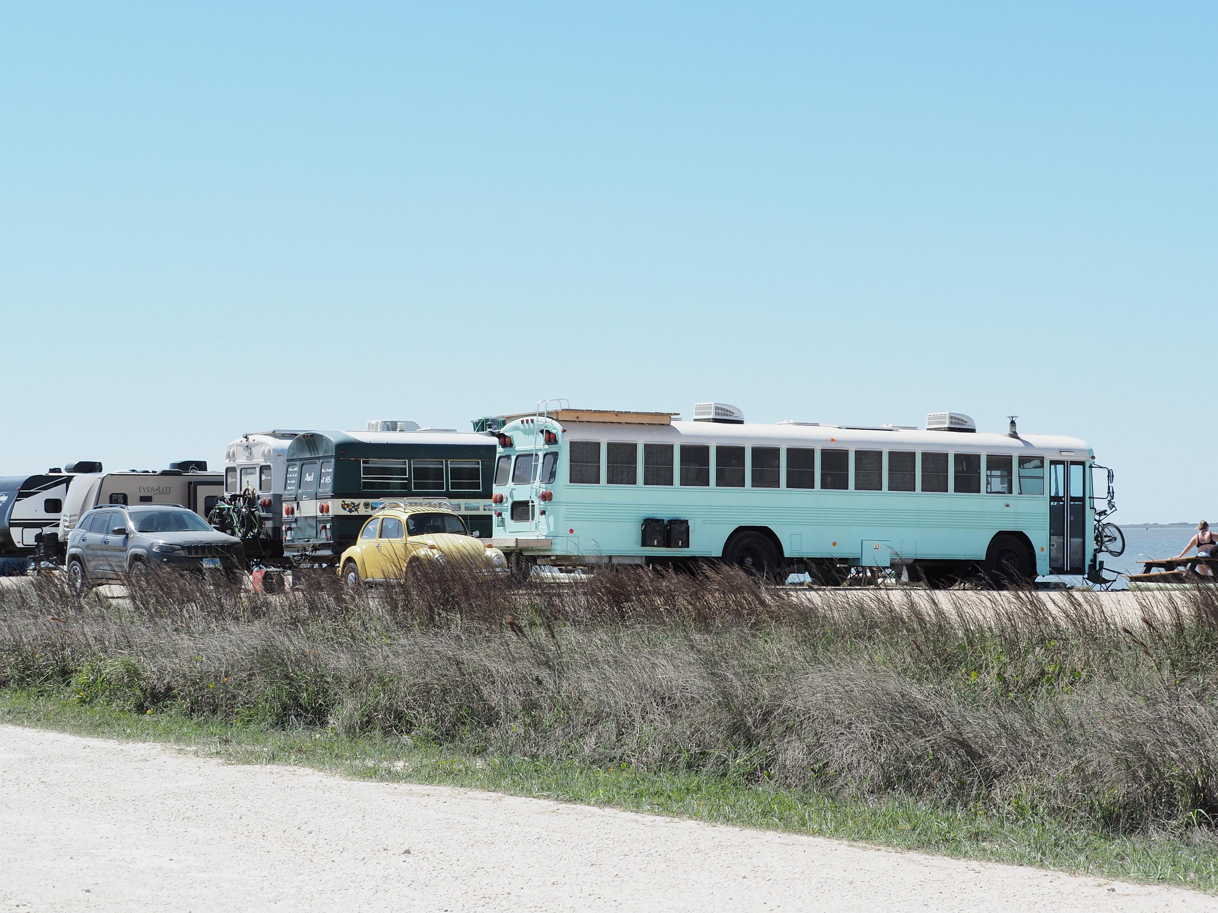 Bird Island Basin Campground — Converted Schoolies parked at BIB CG