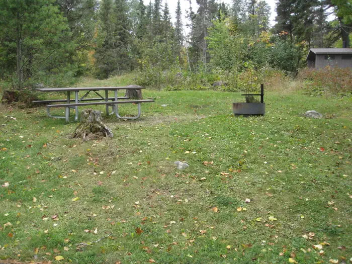 Fenske Lake Campground — Picture of picnic table and fire ring.