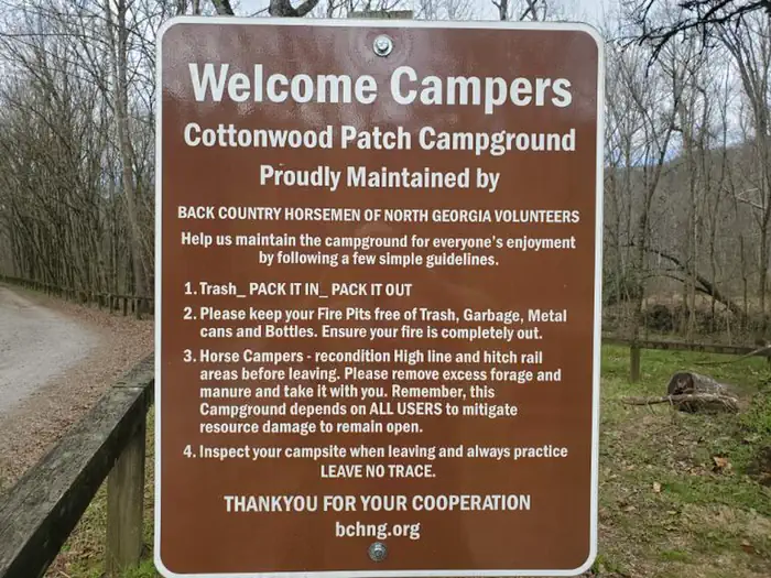 Cottonwood Patch Campground — Back Country Horsemen Sign