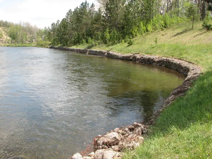 Gabions Campground — The Gabions Campground namesake gabions along the Au Sable River