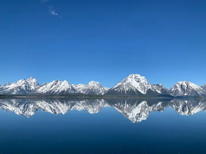 Signal Mountain Campground — View of the Tetons from the Signal Mountain Campground beach area.