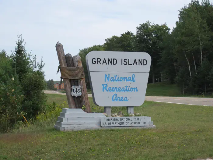 Grand Island Cabins — Grand Island National Recreation Area Sign