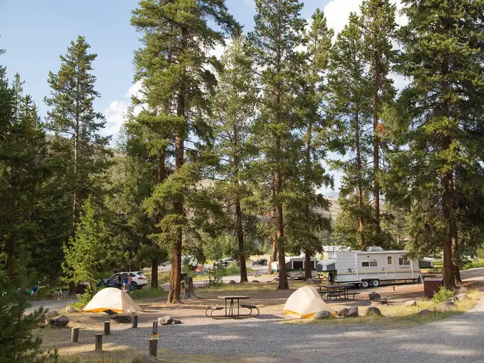 Tower Fall Campground — Tower Fall Campground View with Tents and RV's