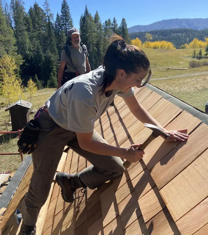 Trail Creek Cabin — New roof going on