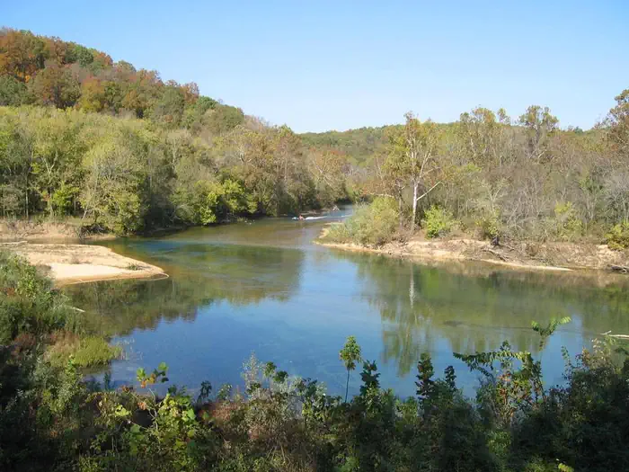 Two Rivers — Tree lined banks of the Two Rivers in late summer.