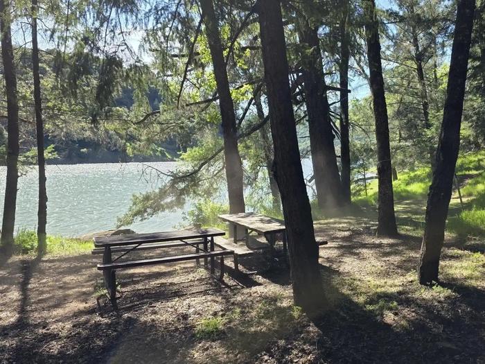 Boat-in Sites (lake Sonoma) — Campsite by lake in trees
