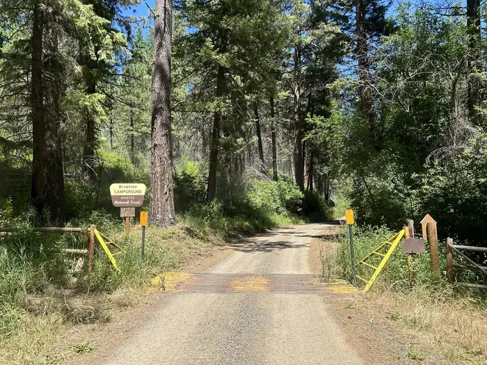 Brownlee — Brownlee Campground entrance road and sign.