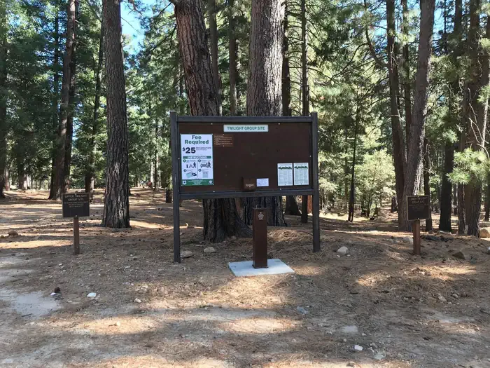 Upper Twilight Group Site — Twilight Fee Board and Reservation Signs