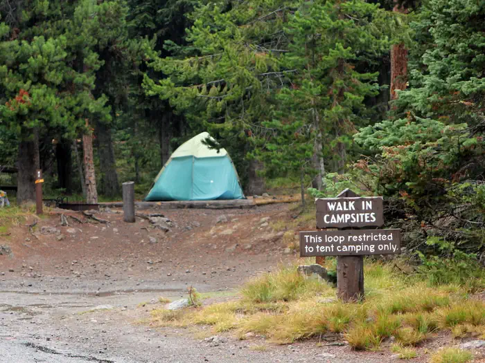 Lewis Lake Campground — A green tent at a walk-in campsite at Lewis Lake Campground