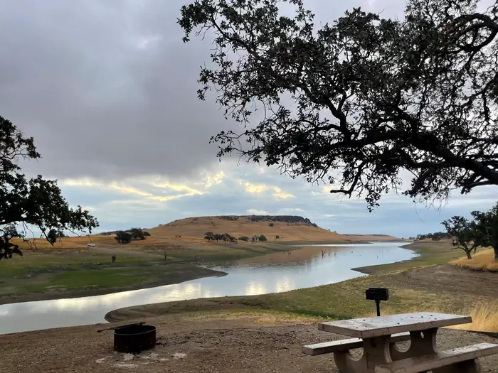 Buckhorn Recreation Area — Campsite within Buckhorn Campground showing picnic table, firepit, and the view of the lake.
