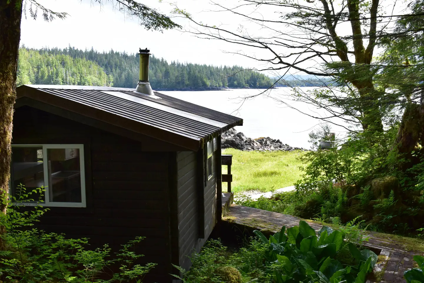 Alava Bay Cabin — View of Alava Bay with cabin in foreground