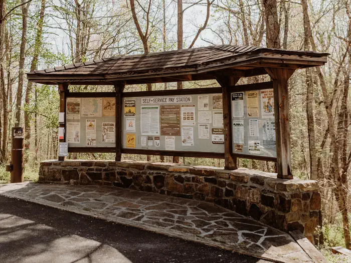 Koomer Ridge Campground — Pay station and Informational signs.