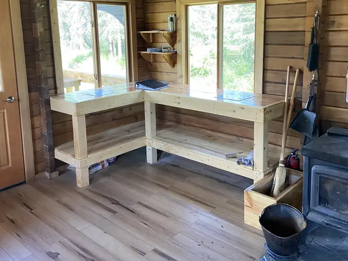 Romig Cabin β Countertop and woodstove