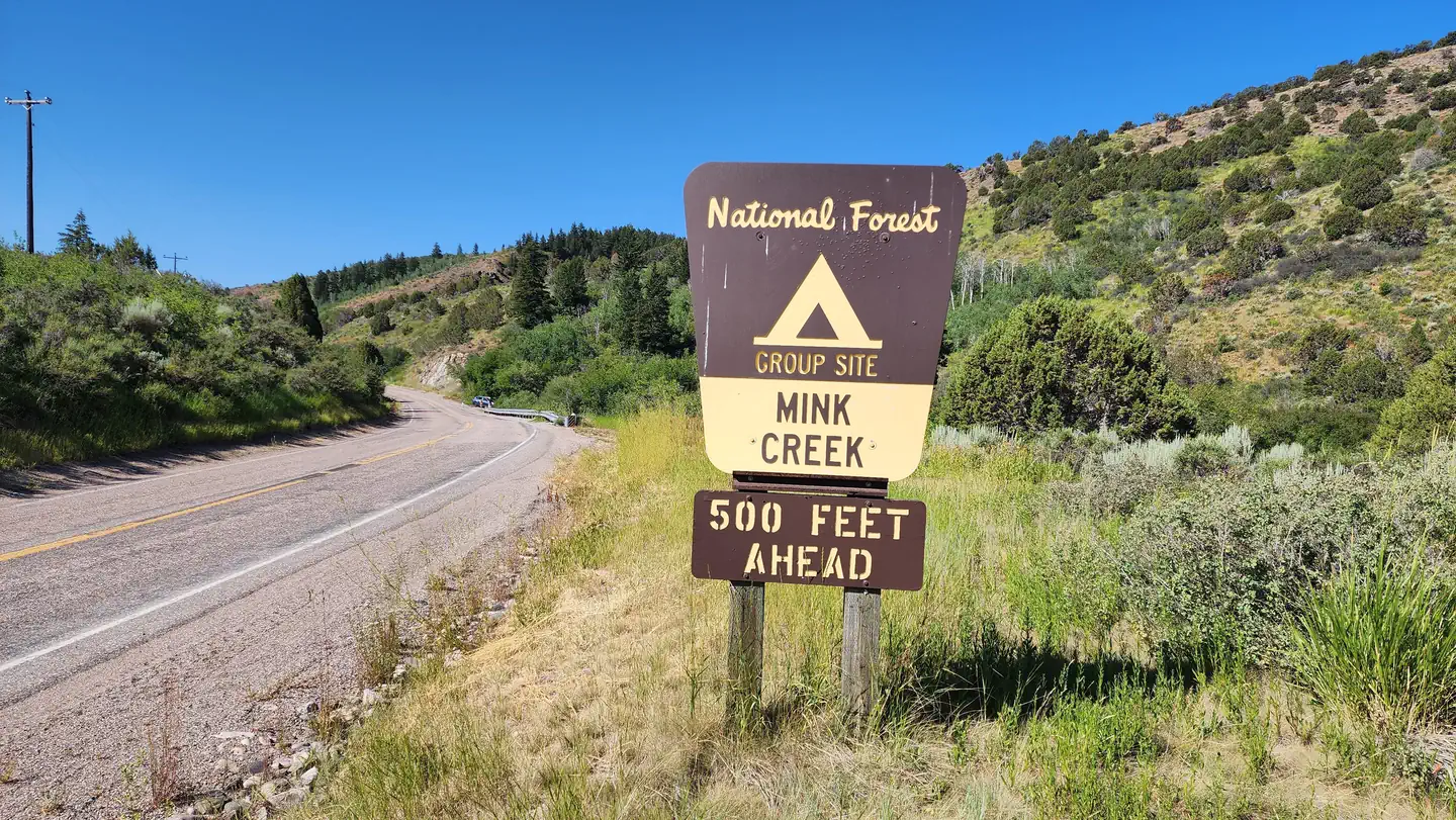 Mink Creek Group Site Campground — The sign alerting drivers to Mink Creek's entrance