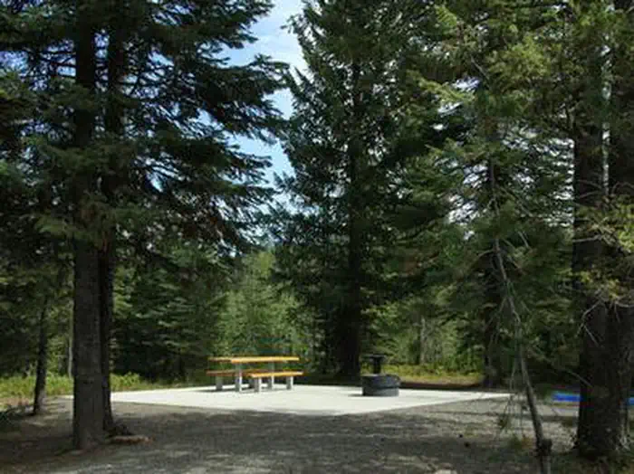 Cold Springs Campground - Payette Nf (id) — Accessible site with paved common area round fire pit, with picnic table.