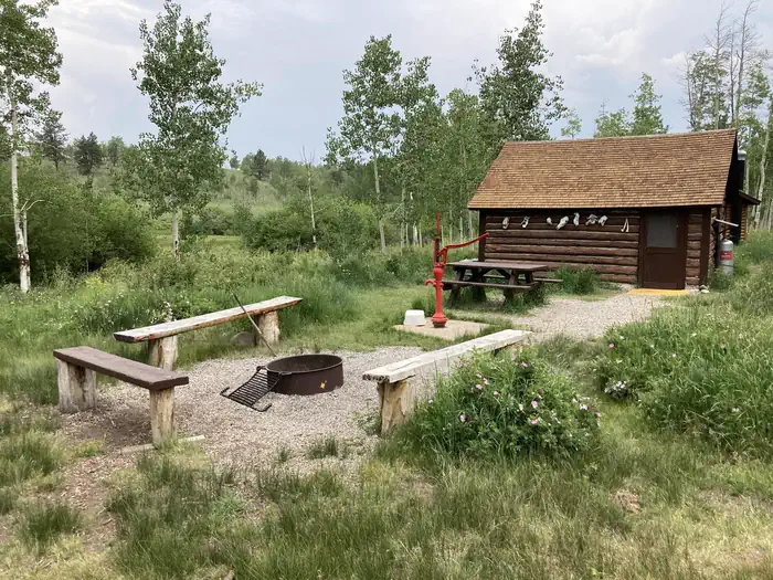 Bassam Guard Station — Cabin with grass, flowers and trees