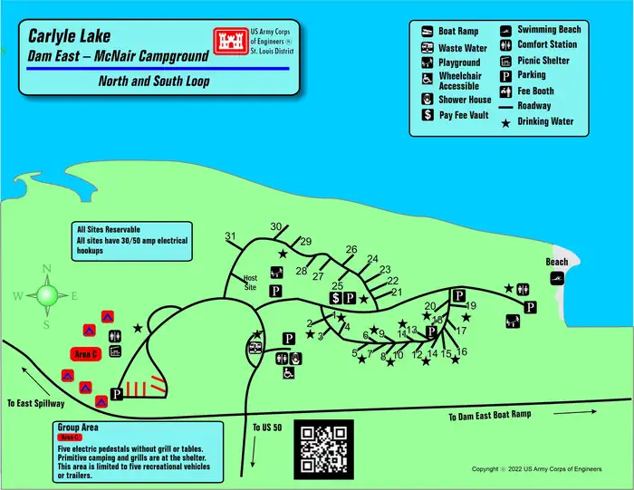 Dam East - Mcnair Campground — McNair Campground Map