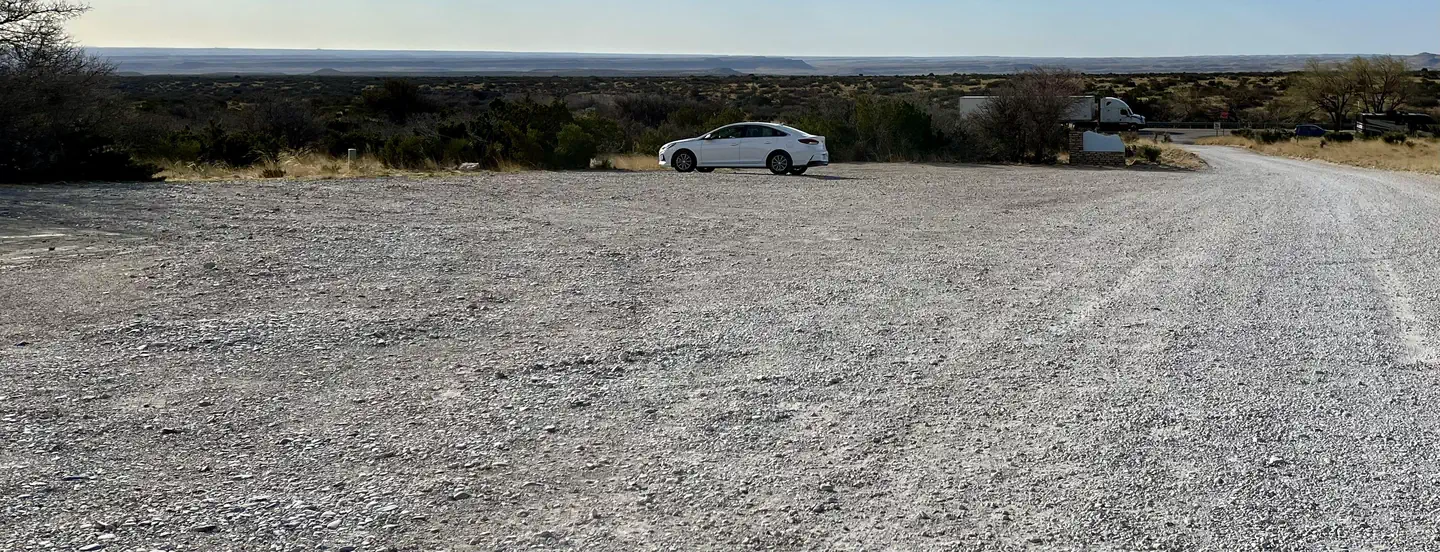 Frijole Horse Campground — View of trailhead parking located next to the Frijole Horse Corral Campsite. This area is available for larger horse trailers too.
