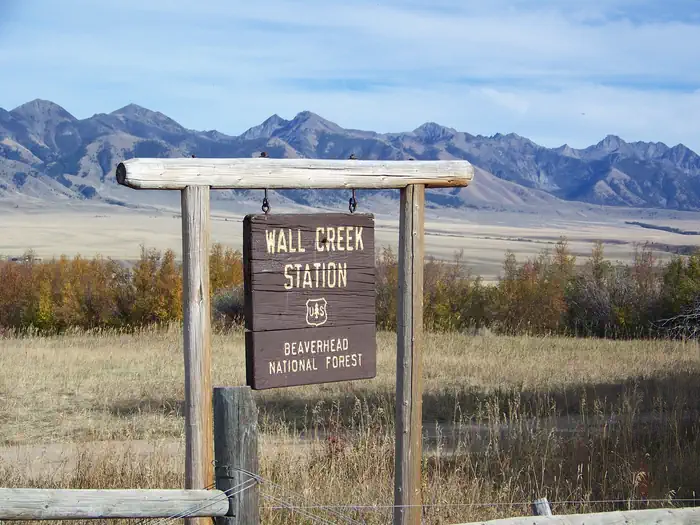 Wall Creek Cabin — Historic entrance sign