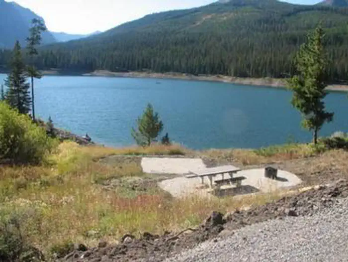 Hood Creek Campground — Hood Creek Campground campsite with view of Hyalite Reservoir & mountains