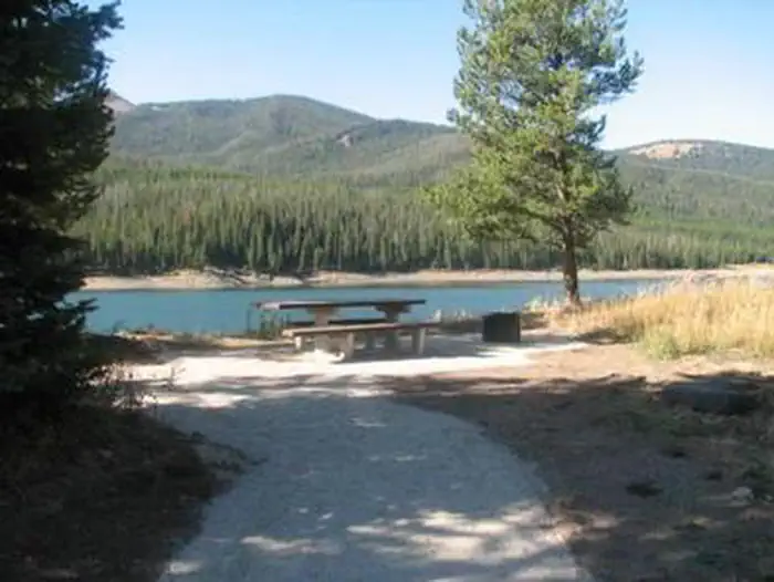 Hood Creek Campground — Hood Creek Campground campsite with view of Hyalite Reservoir