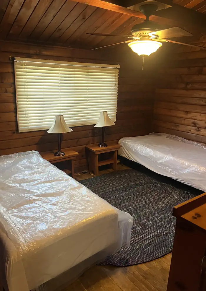 Camp Four And Half Cabin β Bedroom with two twin beds