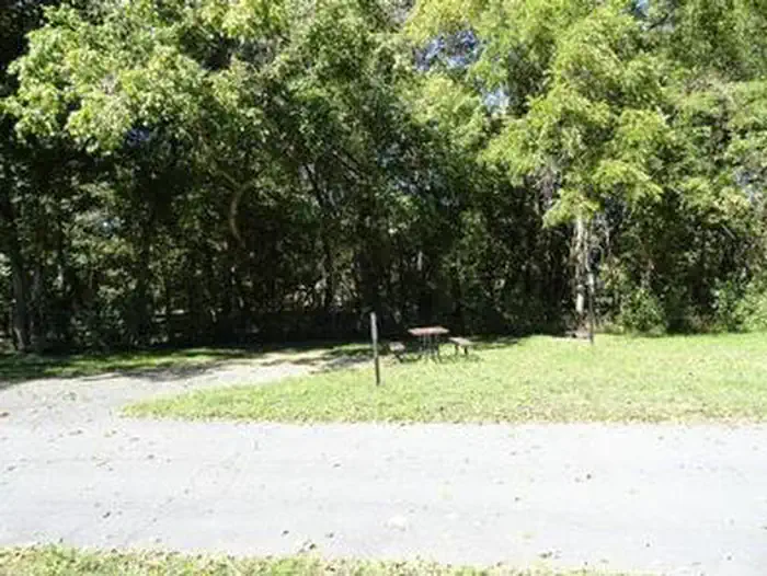 Alley Spring — A campsite at Alley Spring with picnic table and shade trees