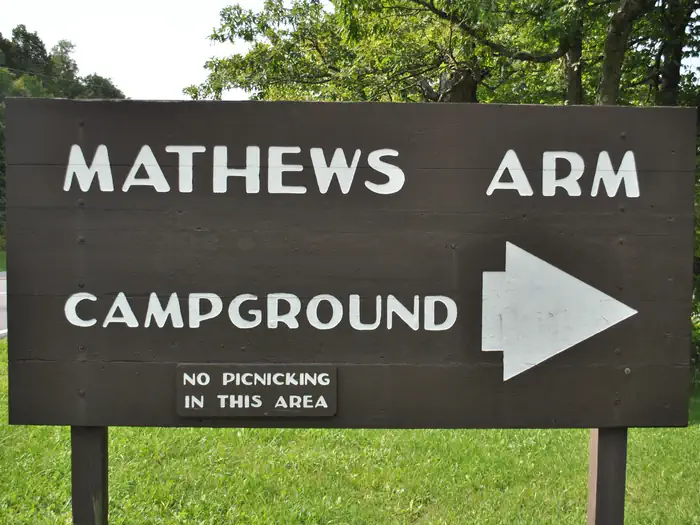 Mathews Arm Campground — Mathews Arm Campground Northern Entrance Sign