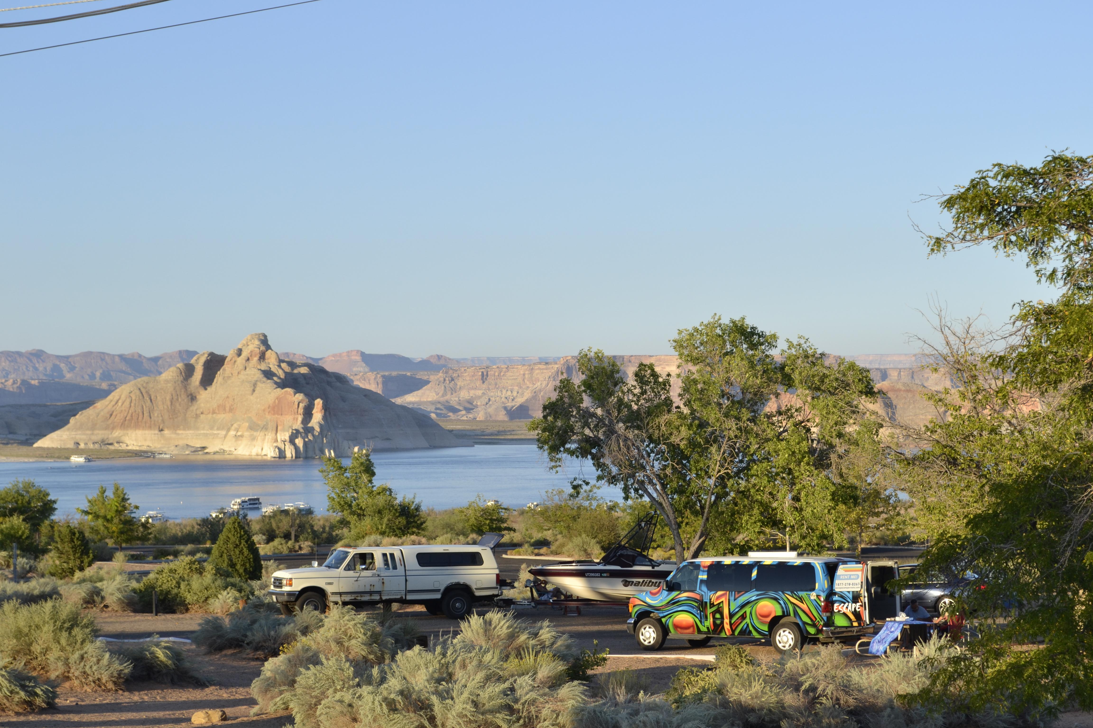Wahweap Campground & RV Park — Different vehicles at Wahweap campground.