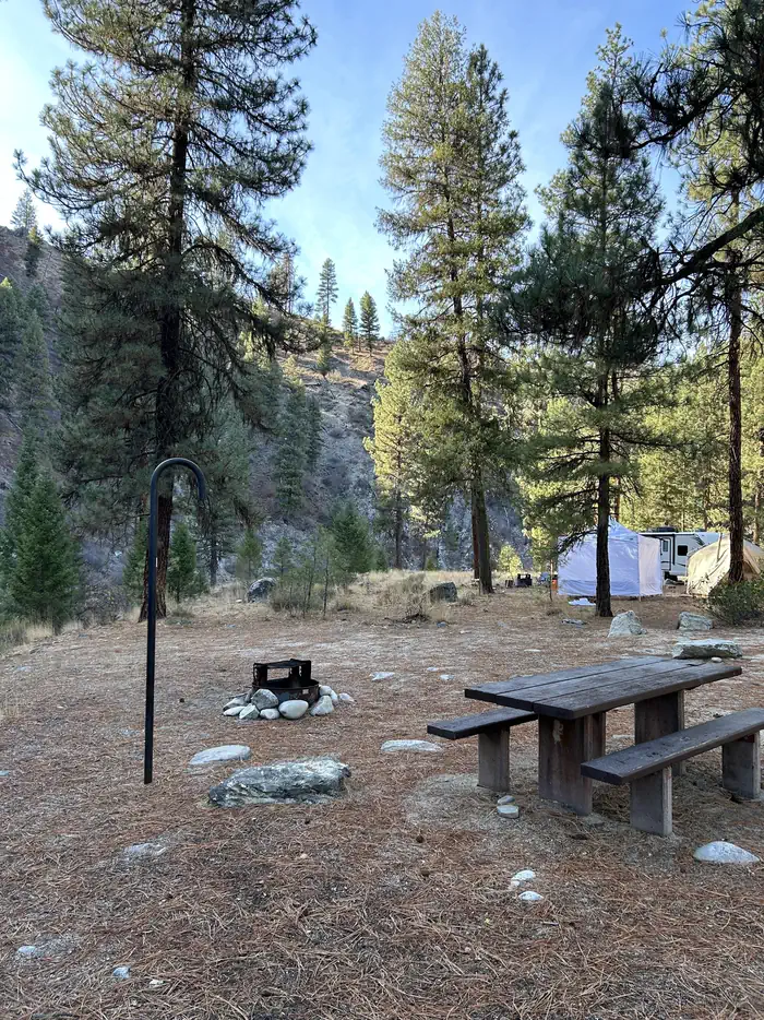 Black Rock — Campsite with picnic table, fire ring, and lantern hook