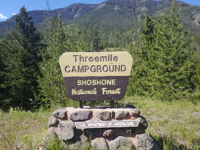 Threemile Campground — Threemile Campground Entrance with sign and mountain in background