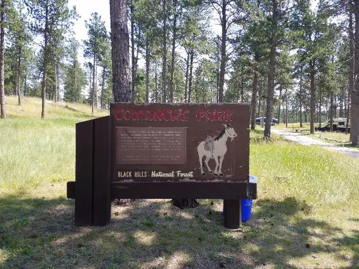 Comanche Park — Sign with history on how Comanche got it name