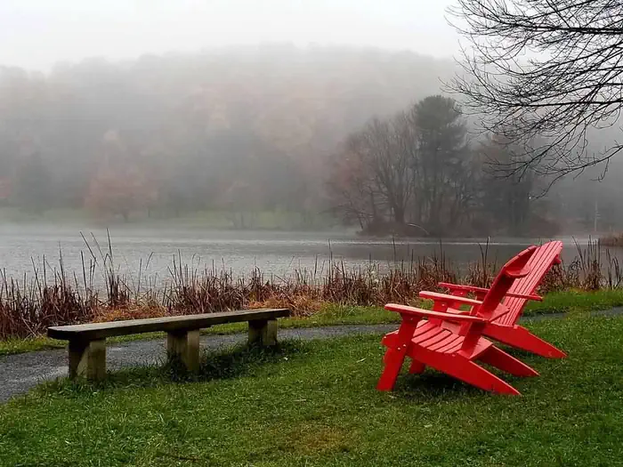 Peaks Of Otter Campground — Abbott Lake in the fog.