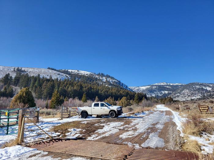 Malad Summit Guard Station — Winter Parking past the cattleguard